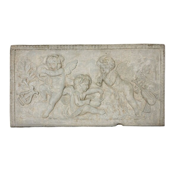 Antique French Neoclassical 3D Chalkware Plaster Relief Cherubim Wall Plaque - Picture 4 of 12